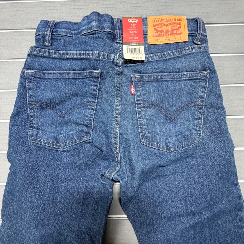 Levis 511 Slim Youth Jeans Size 16 Reg Blue Stretch Adjustable Waist 91E227